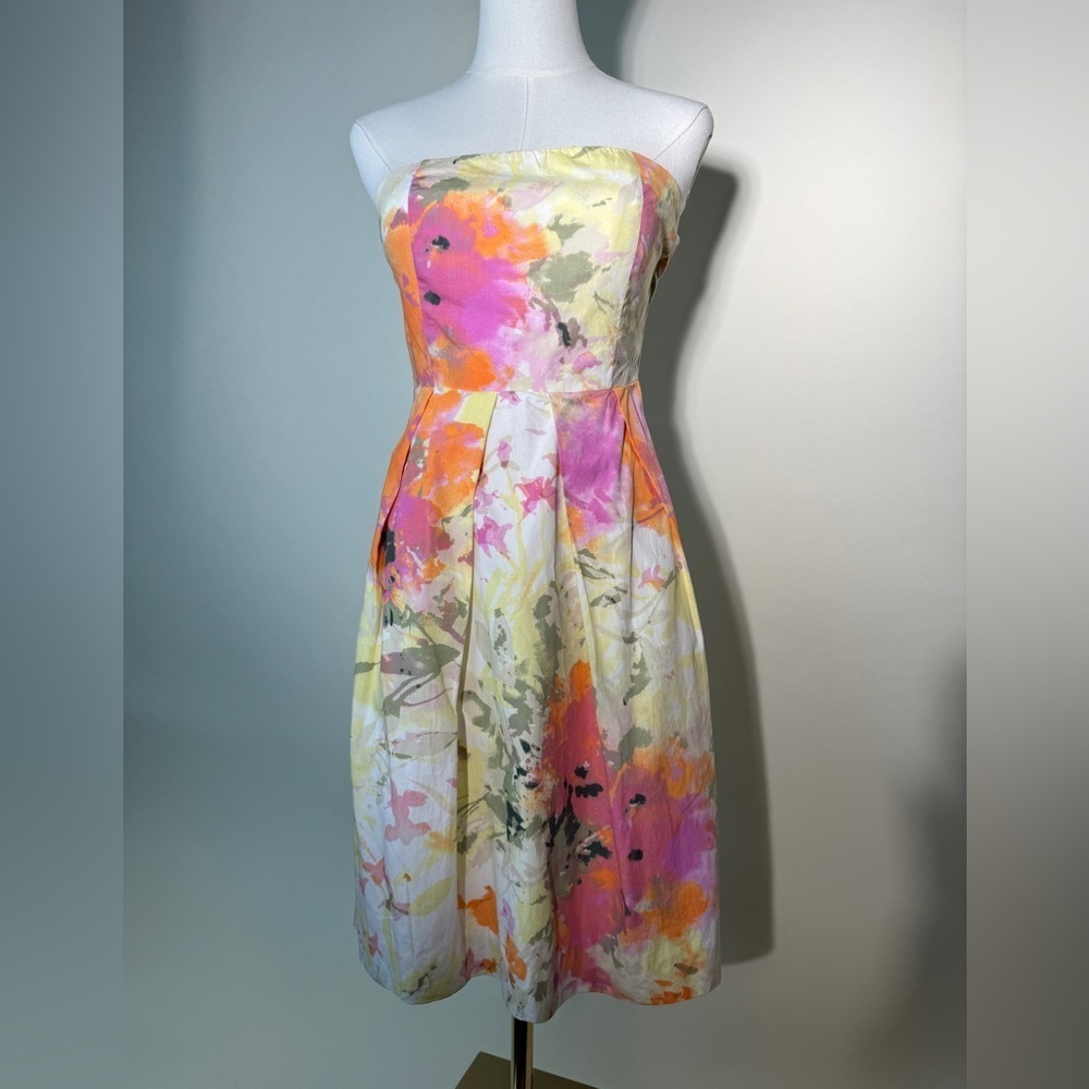 J. Crew Vibrant Multicolor Floral Strapless Cotton Mini Dress - Picture 3 of 11